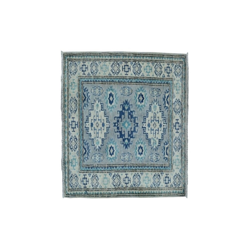 Shahbanu Rugs Gray Vintage Look Kazak Pure Wool Hand-Knotted Oriental Rug (2'2" x 2'10") - 2'2" x 2'10"