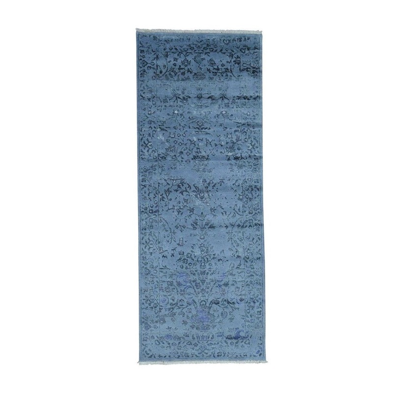 Shahbanu Rugs Hand Knotted Modern Broken Design Wool And Silk Runner Rug (3'0" x 8'0") - 3'0" x 8'0"