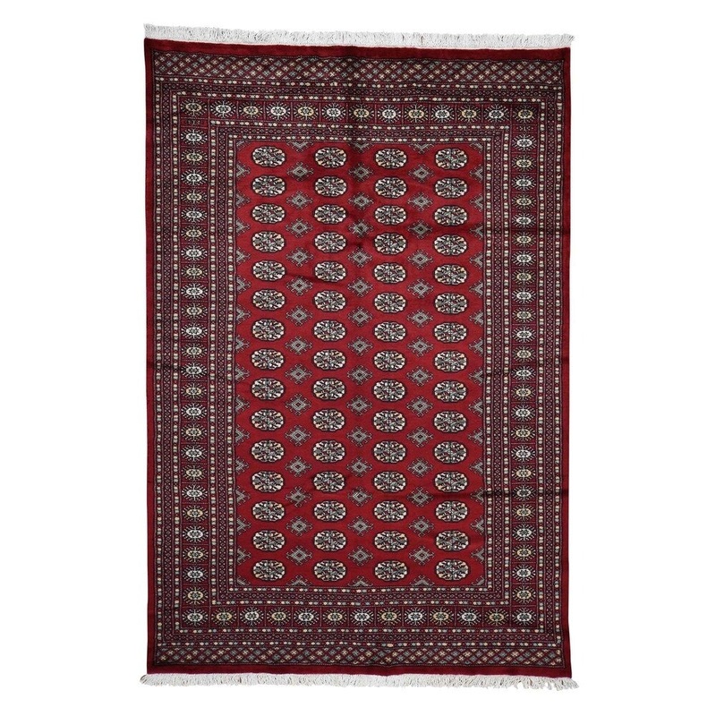 Shahbanu Rugs Hand-Knotted Mori Bokara Elephant Feet Design Pure Wool Oriental Rug (6'1" x 9'0") - 6'1" x 9'0"