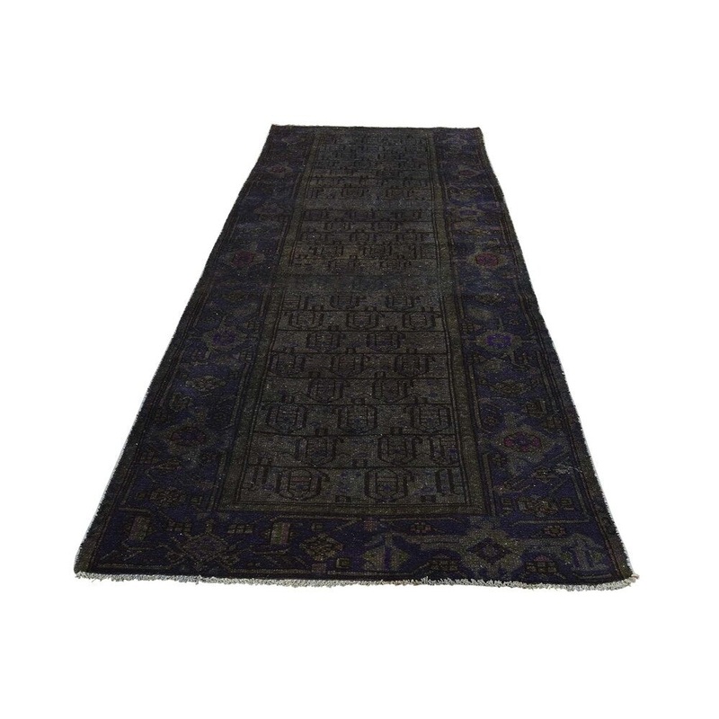 Shahbanu Rugs Hand Knotted Overdyed Afghan Baluch Design Wide Runner Rug (3'4" x 9'2") - 3'4" x 9'2"