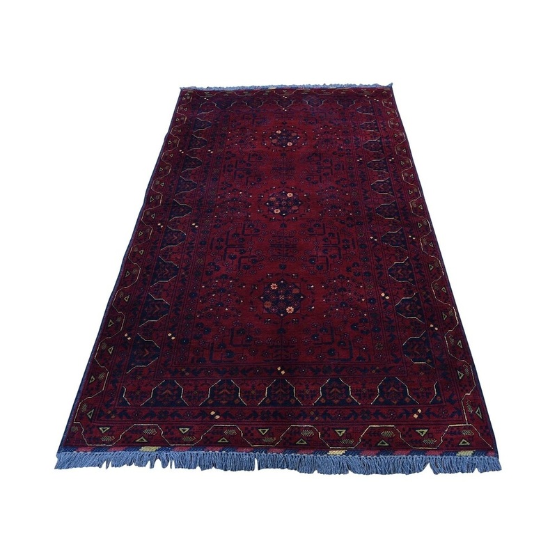 Shahbanu Rugs Hand-Knotted Pure Wool Red Afghan Qunduz Oriental Rug (3'4" x 6'4") - 3'4" x 6'4"