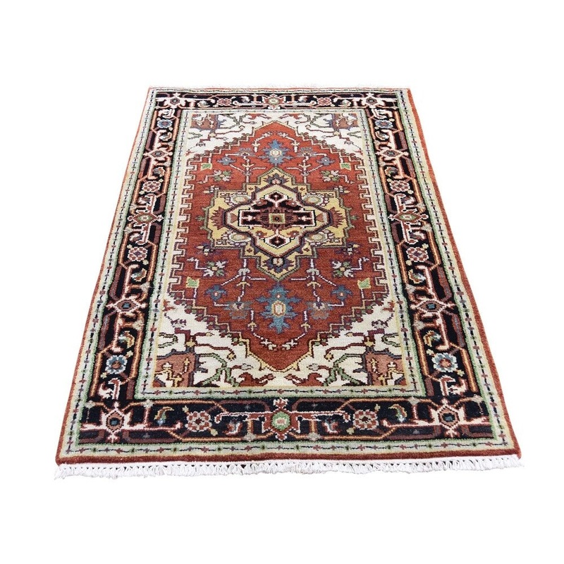 Shahbanu Rugs Orange Indo Heriz Pure Wool Hand-Knotted Oriental Rug (3'0" x 5'0") - 3'0" x 5'0"