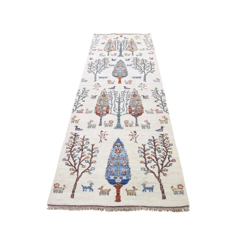 Shahbanu Rugs Pure Wool Hand-Knotted Runner Peshawar Tree Design Oriental Rug (2'7" x 8'3") - 2'7" x 8'3"