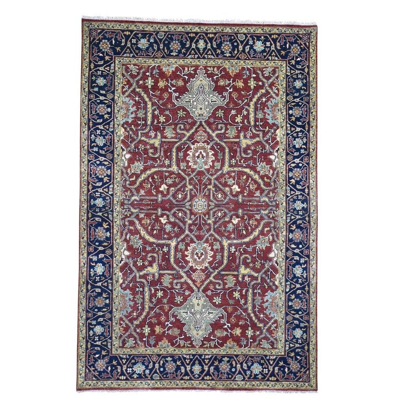 Shahbanu Rugs Red Heriz Revival Pure Wool Hand-Knotted Oriental Rug (6'0" x 9'1") - 6'0" x 9'1"