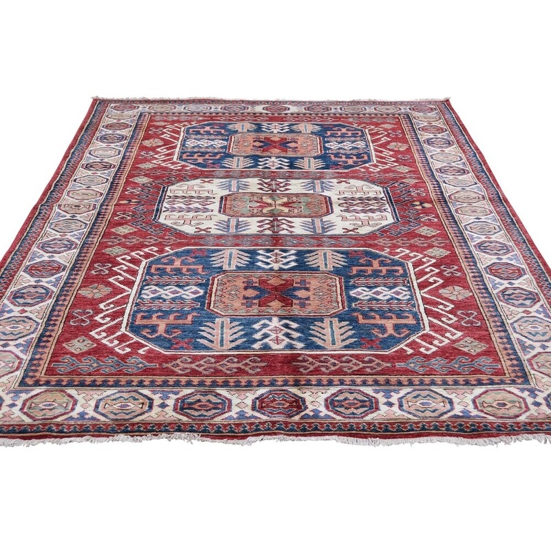 Shahbanu Rugs Red Super Kazak Pure Wool Hand-Knotted Oriental Rug (4'10" x 7'5") - 4'10" x 7'5"