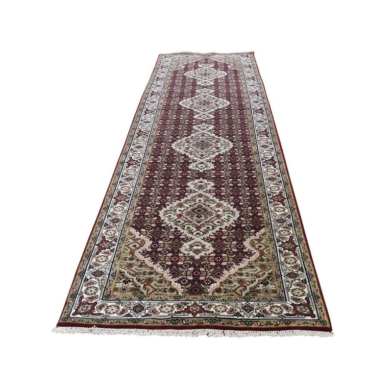 Shahbanu Rugs Red Tabriz Mahi Wool and Silk Hand-Knotted Oriental Runner Rug (2'7" x 10'2") - 2'7" x 10'2"