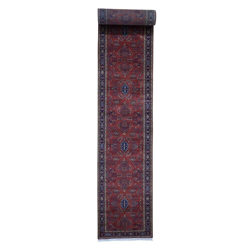 Shahbanu Rugs Sarouk 300 Kpsi Hand Knotted New Zealand Wool XL Runner Oriental Rug (2'7" x 19'8") - 2'7" x 19'8"