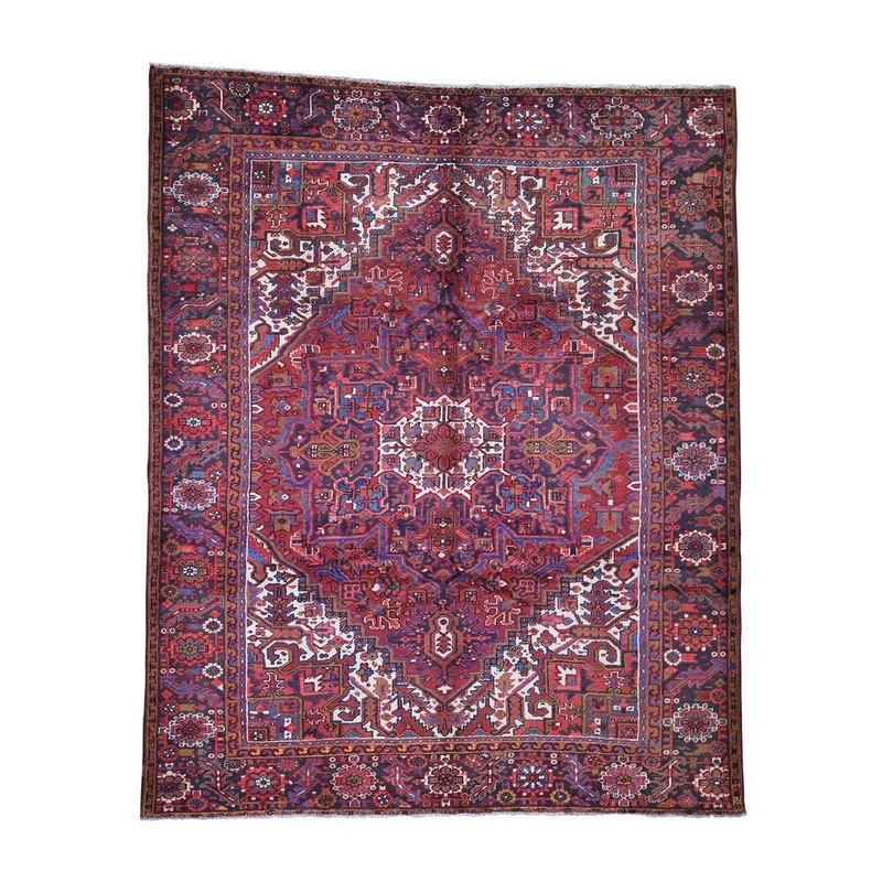 Shahbanu Rugs Semi Antique Persian Heriz Thick And Plush Hand-Knotted Oriental Rug (8'9" x 10'8") - 8'9" x 10'8"