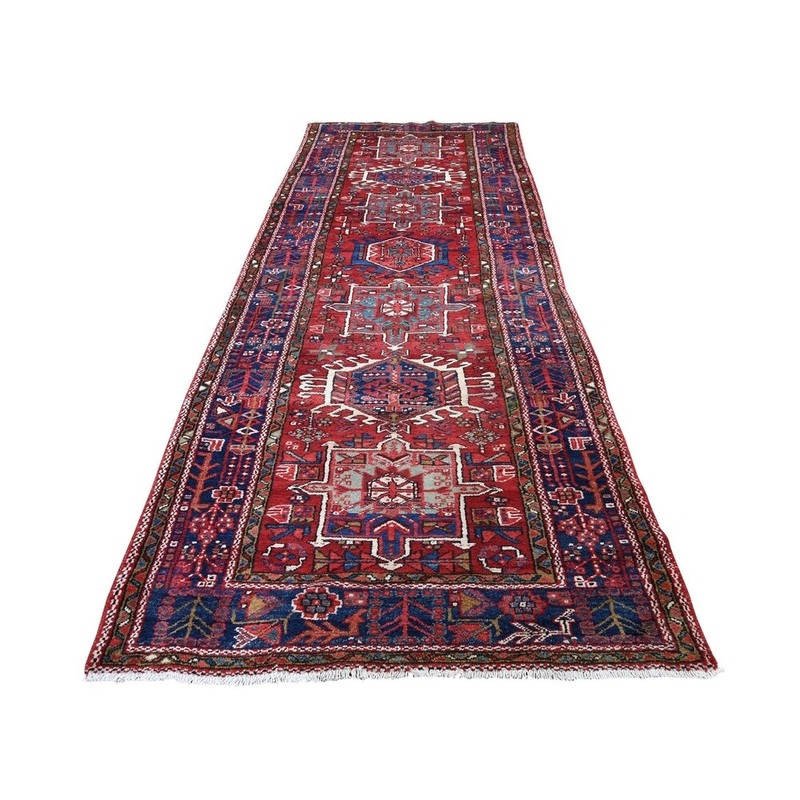 Shahbanu Rugs Semi Antique Persian Karajeh Good Condition Pure Wool Wide Runner Rug (3'9" x 11'1") - 3'9" x 11'1"