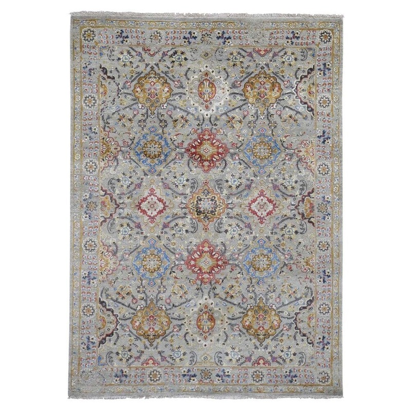 Shahbanu Rugs THE SUNSET ROSETTES Pure Silk and Wool Hand-Knotted Oriental Rug (5'0" x 7'0") - 5'0" x 7'0"