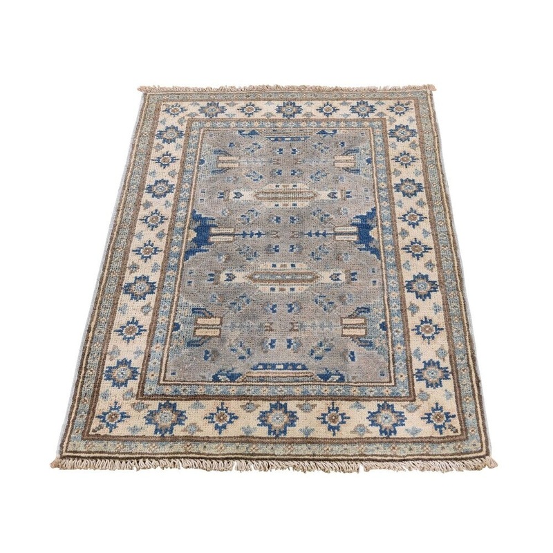 Shahbanu Rugs Tribal Pure Wool Vintage Look Kazak Hand-Knotted Oriental Rug (2'0" x 2'10") - 2'0" x 2'10"