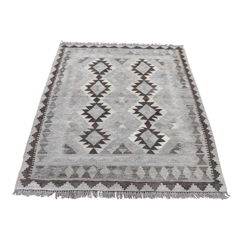 Shahbanu Rugs Undyed Natural Wool Afghan Kilim Reversible Hand Woven Oriental Rug (3'6" x 4'9") - 3'6" x 4'9"