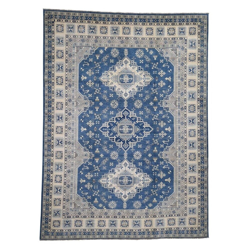 Shahbanu Rugs Vintage Look Kazak Pure Wool Hand-Knotted Oriental Rug (9'1" x 12'2") - 9'1" x 12'2"