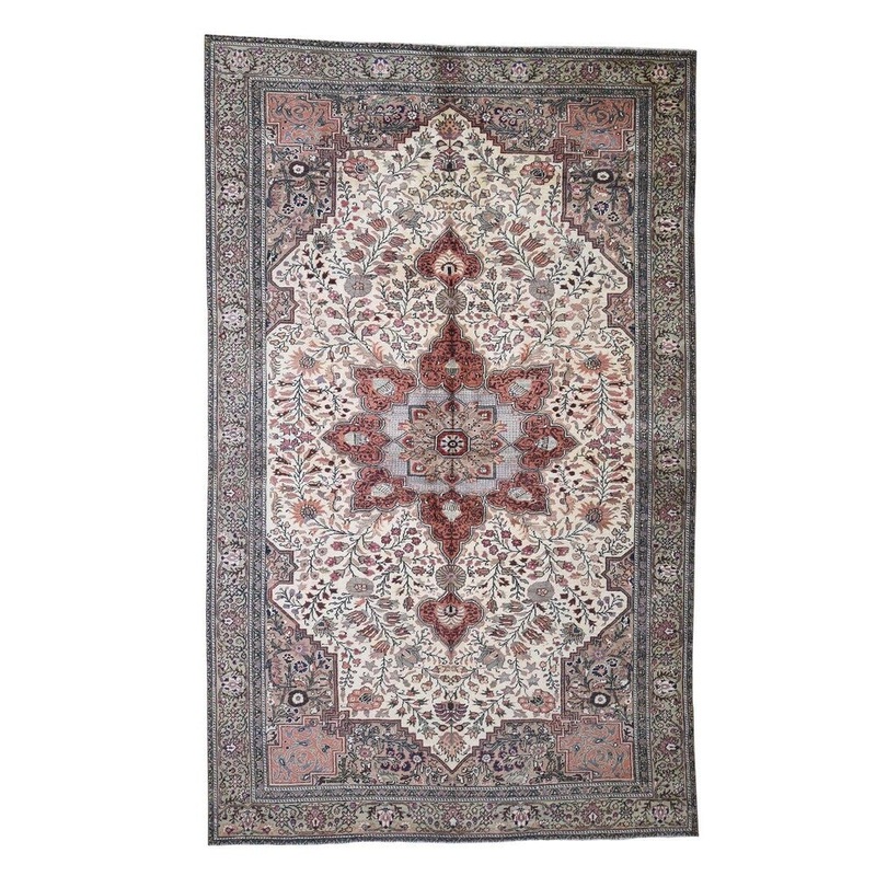 Shahbanu Rugs Vintage Turkish Kayseri Sheared Low Pure Wool Hand-Knotted Rug (6'3" x 10'10") - 6'3" x 10'10"