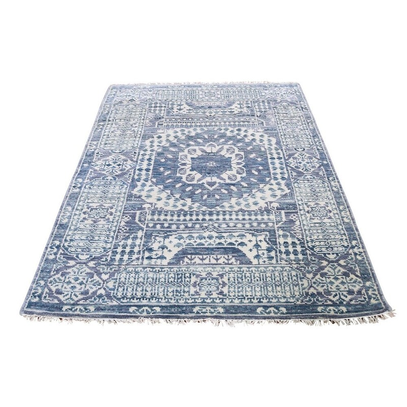 Shahbanu Rugs Blue Mamluk Design Veg Dyes Hand Spun New Zealand Wool Oriental Rug (4'1" x 6'1") - 4'1" x 6'1"
