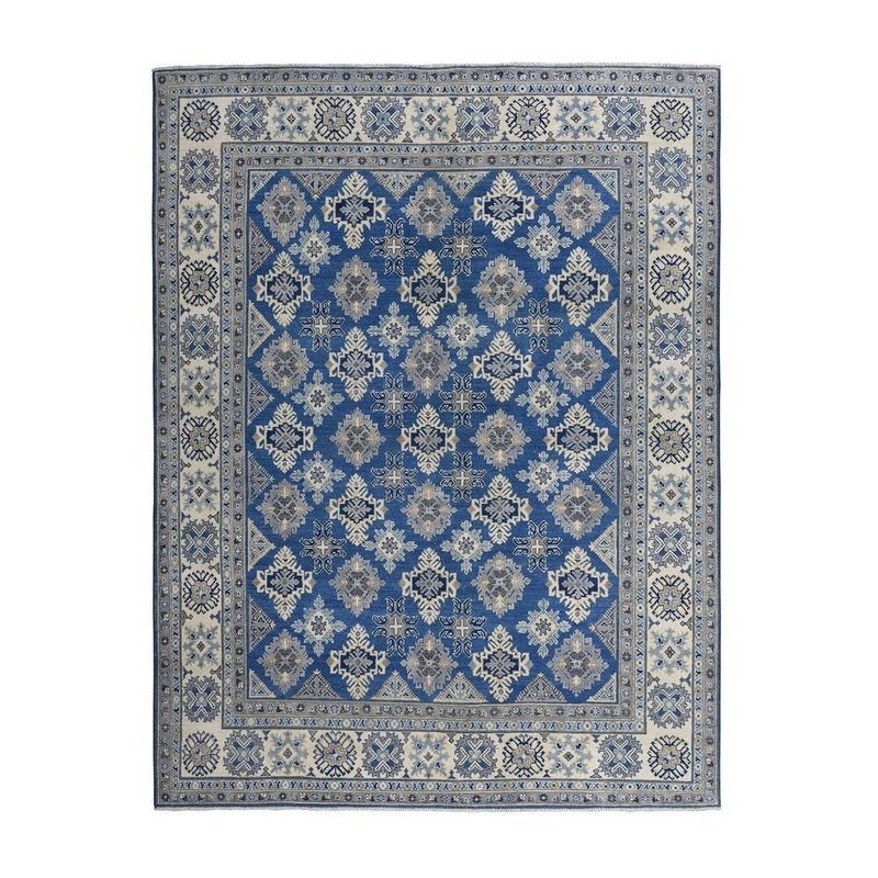 Shahbanu Rugs Blue Vintage Look Kazak Geometric Design Hand-Knotted Oriental Rug (7'10" x 10'0") - 7'10" x 10'0"