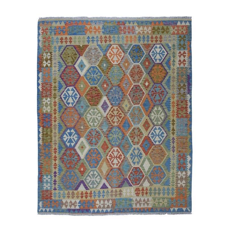 Shahbanu Rugs Colorful Afghan Kilim Pure Wool Hand Woven Oriental Rug (8'2" x 9'6") - 8'2" x 9'6"