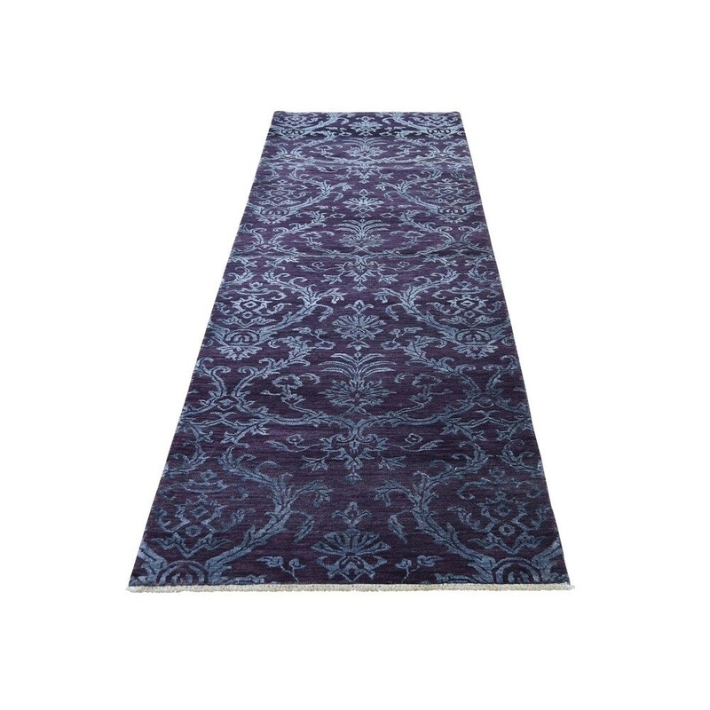 Shahbanu Rugs Damask Runner Tone on Tone Wool and Silk Hand Knotted Rug (2'7" x 9'6") - 2'7" x 9'6"
