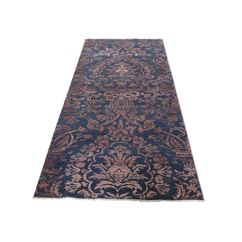 Shahbanu Rugs Damask Runner Wool and Silk Tone on Tone Hand Knotted Oriental Rug (2'10" x 8'3") - 2'10" x 8'3"