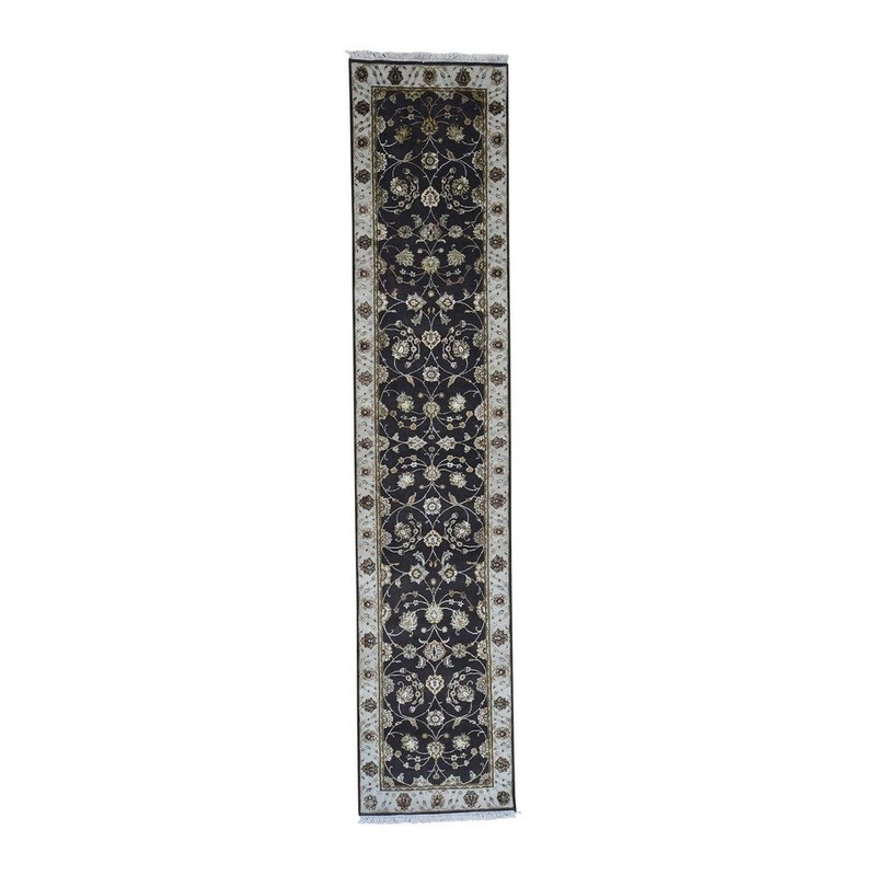 Shahbanu Rugs Half Wool and Half Silk Rajasthan Runner Hand-Knotted Oriental Rug (2'7" x 12'1") - 2'7" x 12'1"