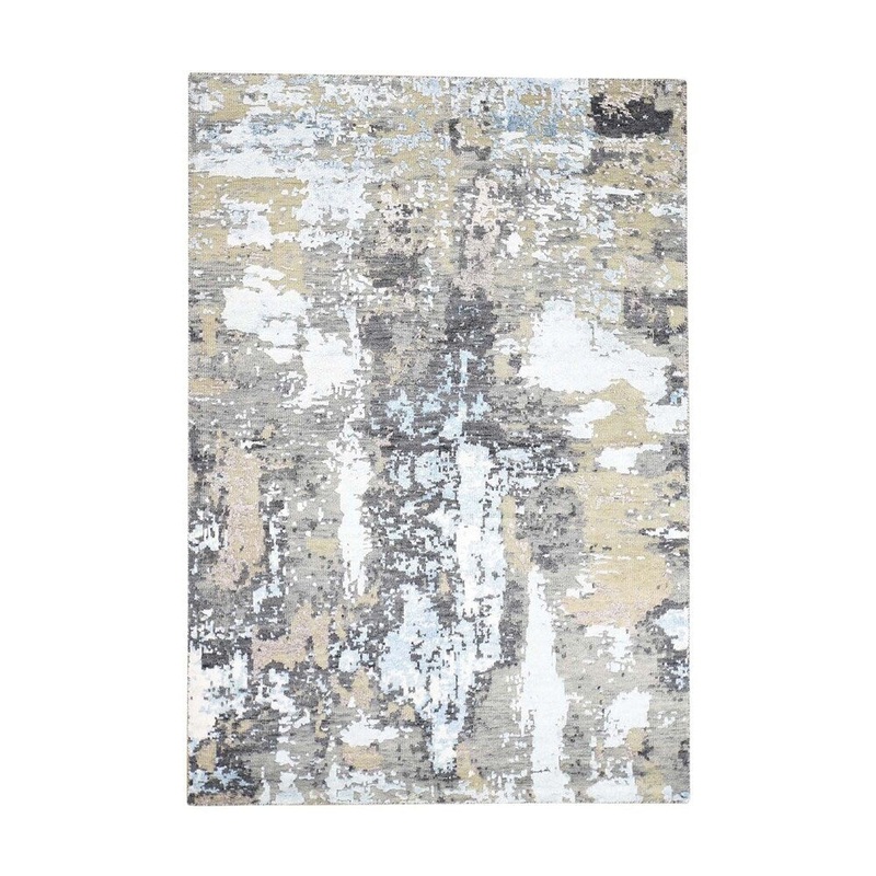 Shahbanu Rugs Hand-Knotted Hi-Lo Pile Wool And Silk Abstract Oriental Rug (5'3" x 7'8") - 5'3" x 7'8"