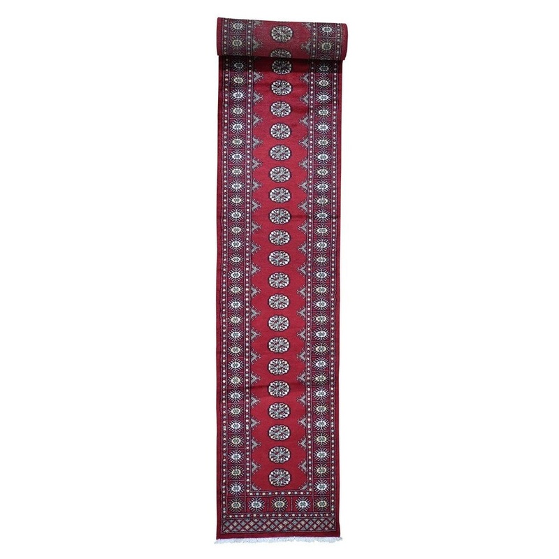 Shahbanu Rugs Hand-Knotted Mori Bokara Elephant Feet Design XL Runner Pure Wool Rug (2'6" x 19'5") - 2'6" x 19'5"