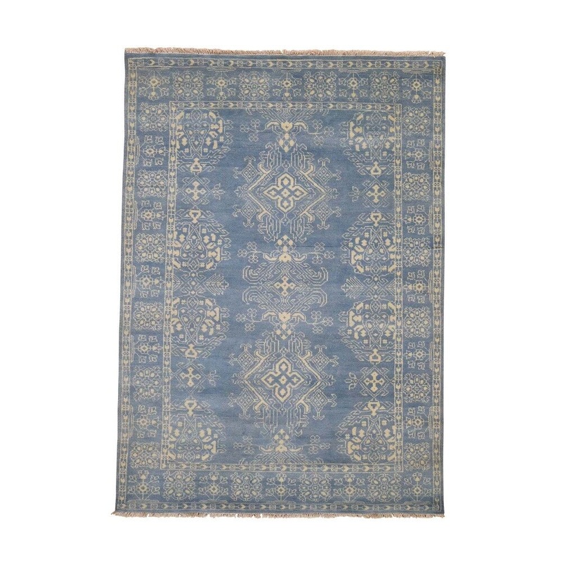 Shahbanu Rugs Hand-Knotted Pure Wool Oushak Tone On Tone Denim Blue Oriental Rug (5'0" x 7'0") - 5'0" x 7'0"
