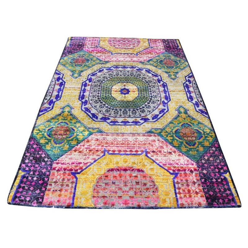 Shahbanu Rugs Hand-Knotted Sari Silk with Oxidized Wool Mamluk Design Rug (4'1" x 6'3") - 4'1" x 6'3"