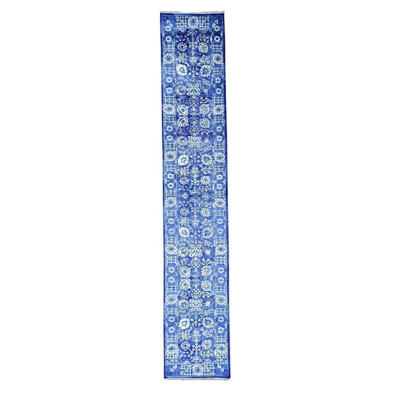 Shahbanu Rugs Hand-Knotted Wool and Silk Tone on Tone Tabriz Runner Oriental Rug (2'7" x 14'2") - 2'7" x 14'2"