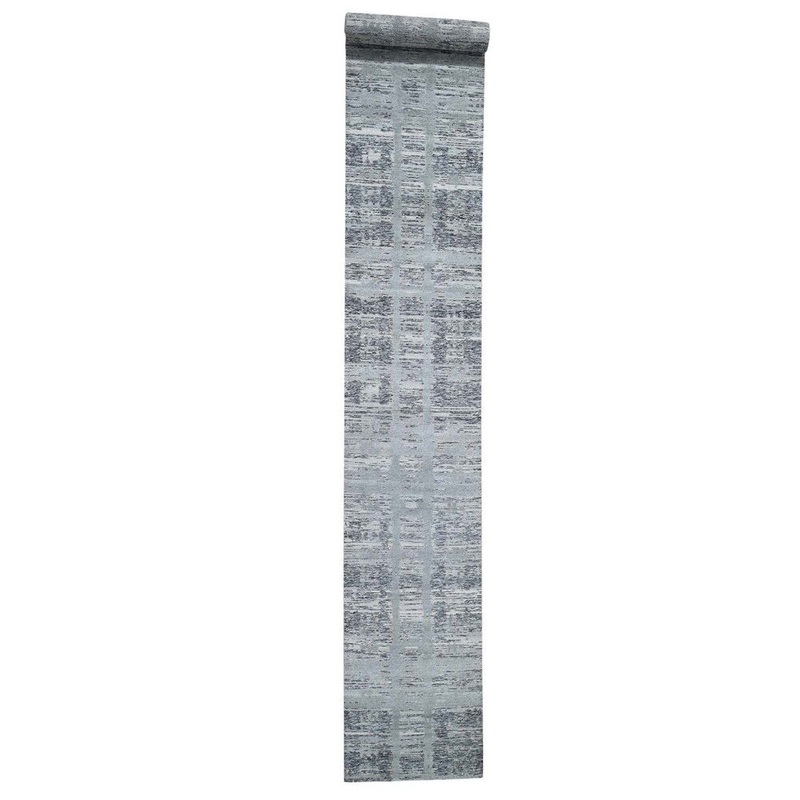 Shahbanu Rugs Hand Spun Gray Undyed Natural Wool Modern XL Runner Hand-Knotted Rug (2'6" x 17'10") - 2'6" x 17'10"