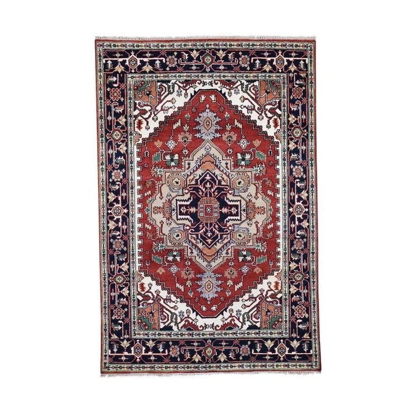 Shahbanu Rugs Red Indo Heriz Pure Wool Hand-knotted Oriental Rug (6'0" x 9'1") - 6'0" x 9'1"