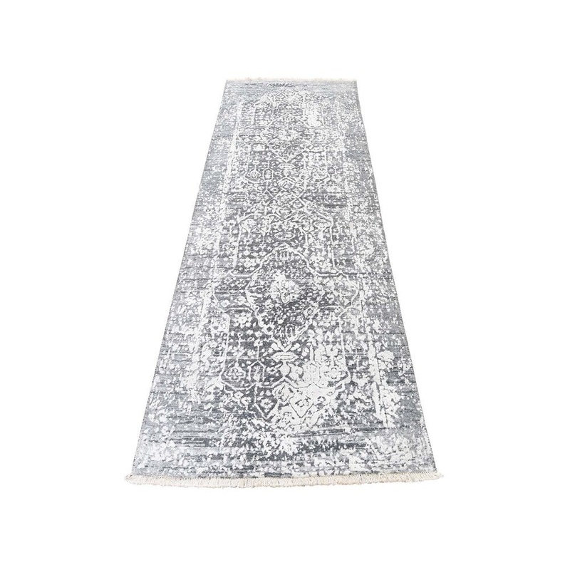 Shahbanu Rugs Runner Tone on Tone Broken Persian Design Wool and Silk Rug (2'6" x 7'10") - 2'6" x 7'10"