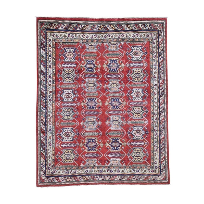 Shahbanu Rugs Special Kazak Pure Wool Hand-Knotted Geometric Design Oriental Rug (6'4" x 8'0") - 6'4" x 8'0"