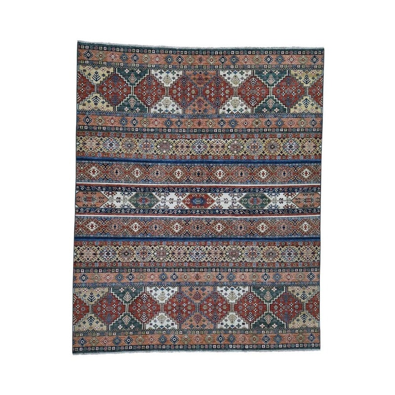 Shahbanu Rugs Super Kazak Khorjin Design Hand-Knotted Pure Wool Rug (8'2" x 10'0") - 8'2" x 10'0"