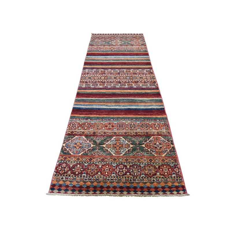 Shahbanu Rugs Super Kazak Khorjin Design Runner Hand-Knotted Pure Wool Oriental Rug (2'8" x 10'0") - 2'8" x 10'0"