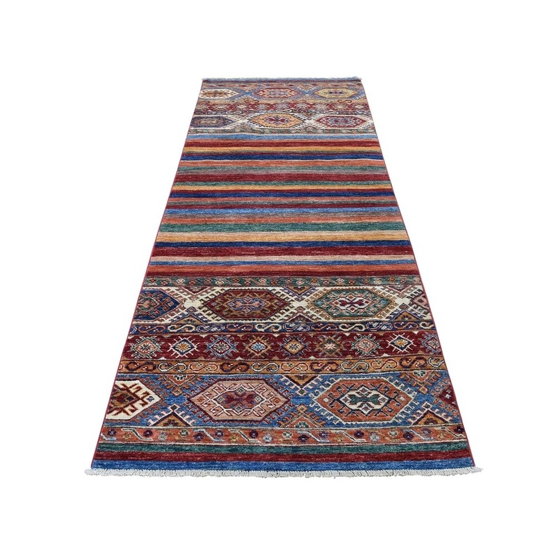 Shahbanu Rugs Super Kazak Khorjin Design Runner Hand-Knotted Pure Wool Rug (3'0" x 10'0") - 3'0" x 10'0"