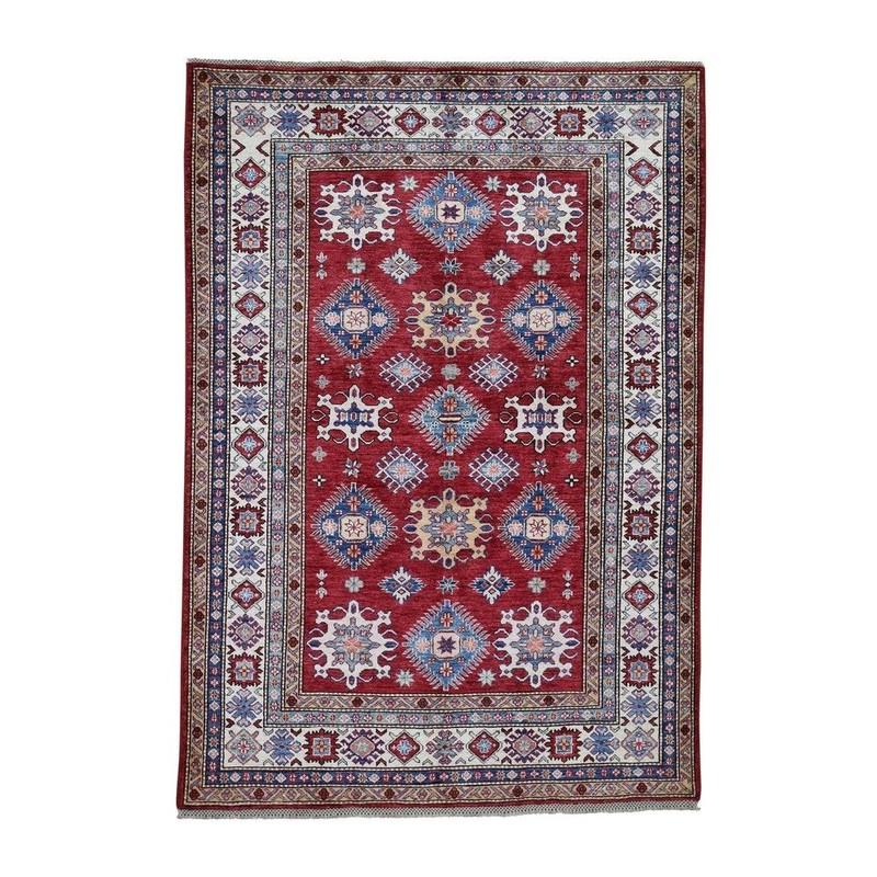 Shahbanu Rugs Super Kazak Pure Wool Geometric Design Hand-Knotted Oriental Rug (5'2" x 7'3") - 5'2" x 7'3"