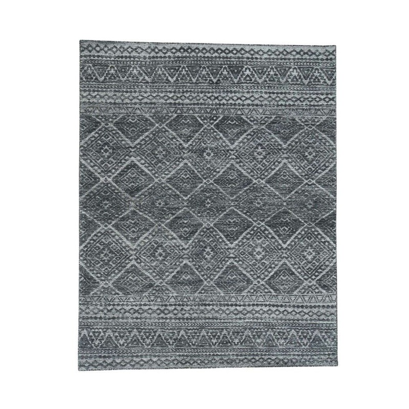 Shahbanu Rugs Undyed Natural Grey and Charcoal Black Oxidized Wool Oriental Rug (8'0" x 10'0") - 8'0" x 10'0"