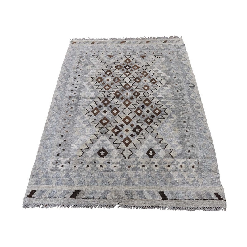 Shahbanu Rugs Undyed Natural Wool Afghan Kilim Reversible Hand Woven Oriental Rug (3'5" x 5'2") - 3'5" x 5'2"