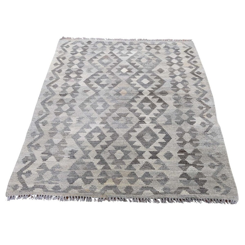 Shahbanu Rugs Undyed Natural Wool Afghan Kilim Reversible Hand Woven Oriental Rug (3'6" x 4'10") - 3'6" x 4'10"