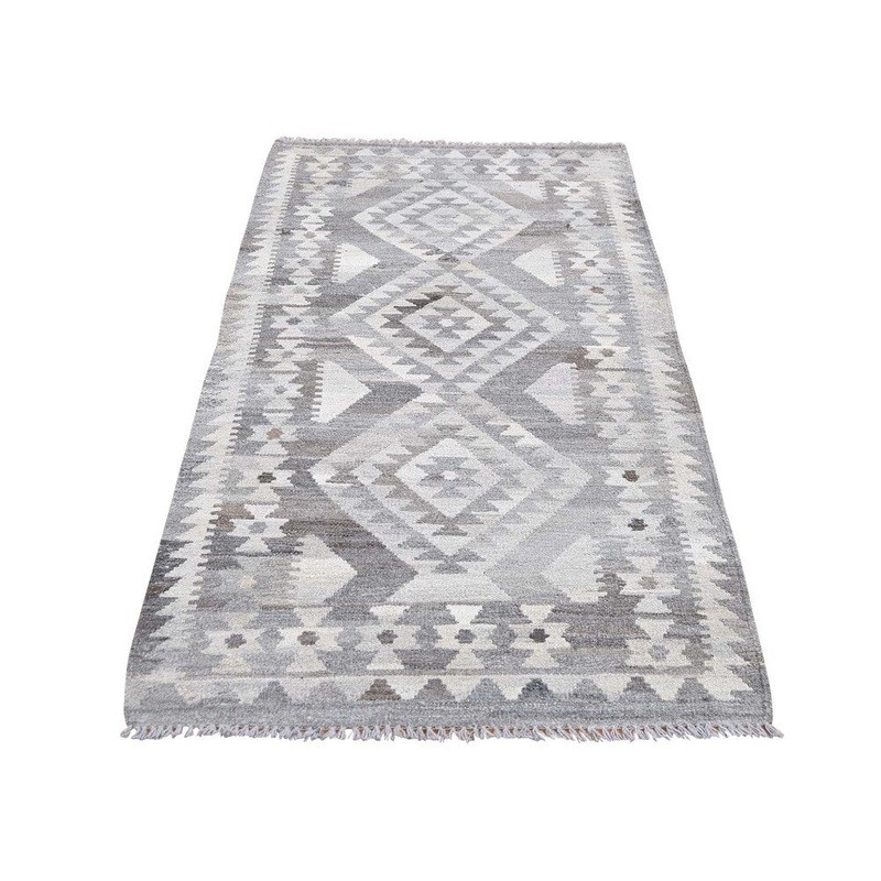 Shahbanu Rugs Undyed Natural Wool Afghan Kilim Reversible Runner Hand Woven Oriental (2'8" x 6'4") - 2'8" x 6'4"