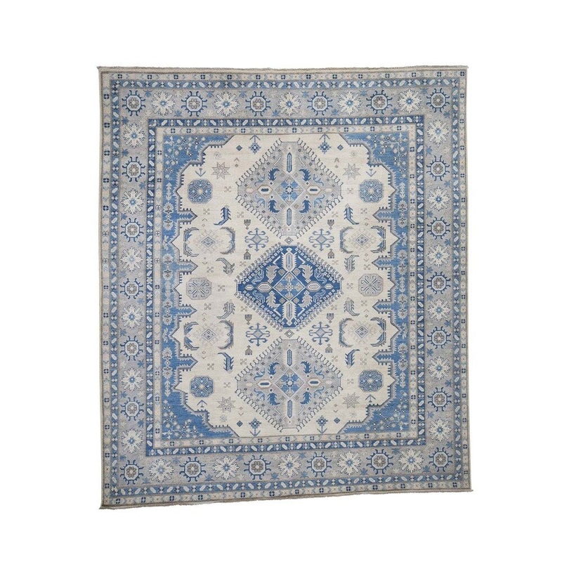Shahbanu Rugs Vintage Look Kazak Pure Wool Hand-Knotted Oriental Rug (8'3" x 9'6") - 8'3" x 9'6"