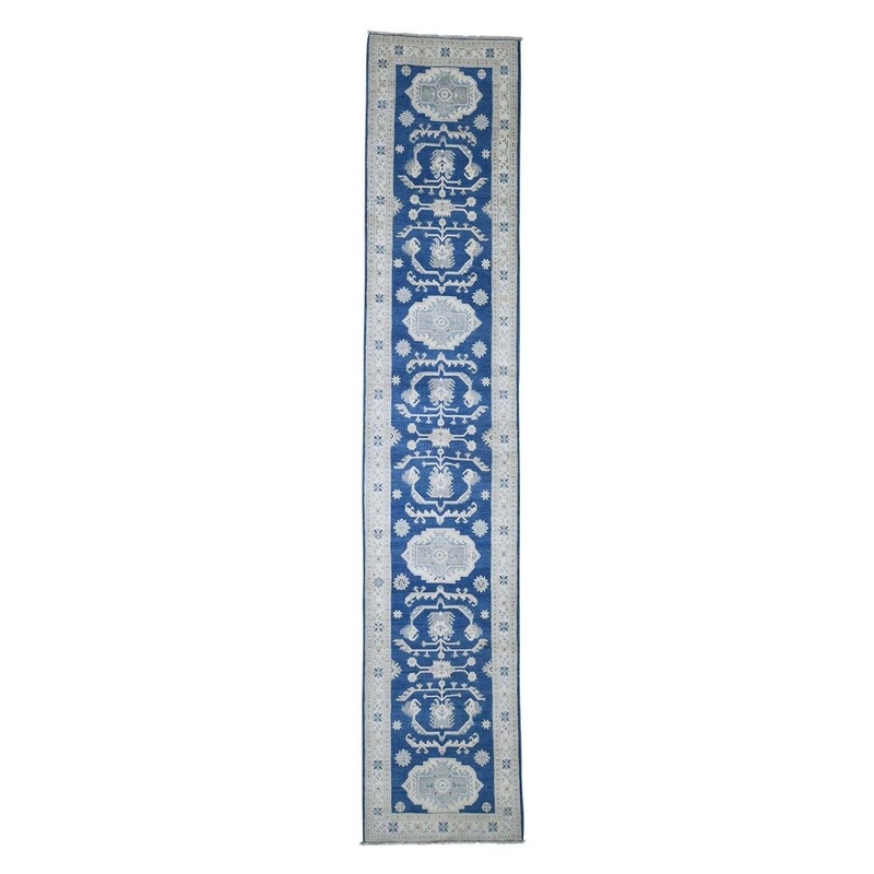 Shahbanu Rugs Vintage Look Kazak Pure Wool Hand-Knotted Runner Oriental Rug (2'10" x 13'10") - 2'10" x 13'10"