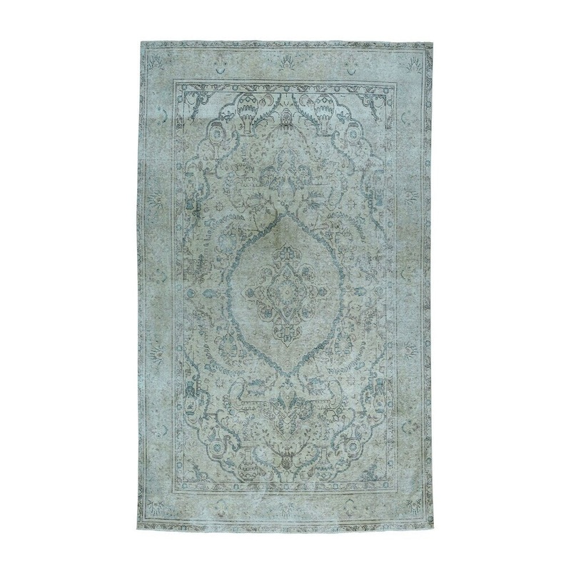 Shahbanu Rugs Vintage White Wash Tabriz Worn Wool Hand-Knotted Oriental Rug (6'3" x 9'5") - 6'3" x 9'5"