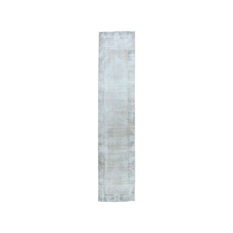 Shahbanu Rugs Vintage White Wash Tabriz Worn Wool Runner Hand-Knotted Oriental Rug (2'7" x 10'0") - 2'7" x 10'0"