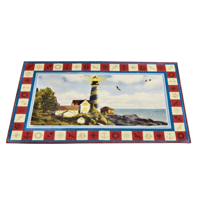 Nautical Lighthouse Scene Skid-Resistant Accent Rug - 29" x 48"