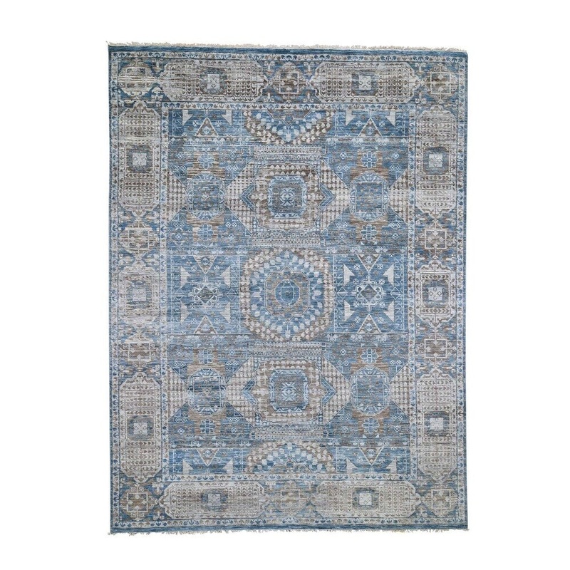 Shahbanu Rugs Blue Mamluk Design Hand Spun Pure Wool Oversize Oriental Rug (9'2" x 12'3") - 9'2" x 12'3"