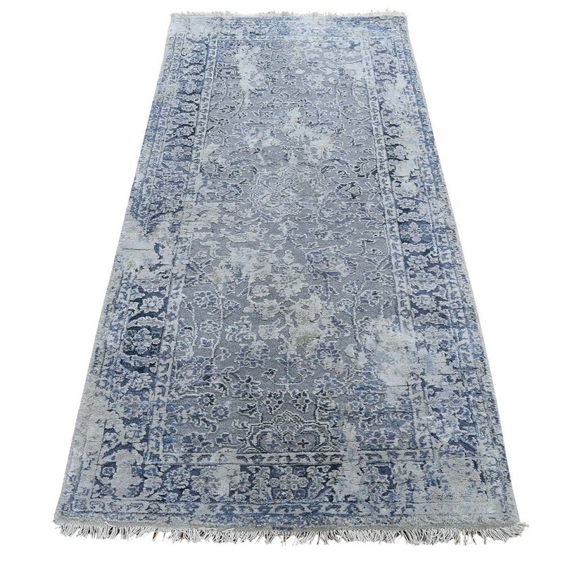 Shahbanu Rugs Broken Persian Erased Design With Pure Silk Hand-Knotted Oriental Rug (2'6" x 6'0") - 2'6" x 6'0"