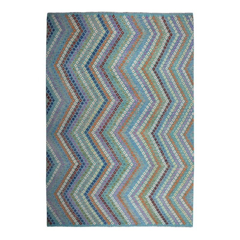 Shahbanu Rugs Colorful Afghan Kilim Pure Wool Hand Woven Oriental Rug (10'2" x 13'1") - 10'2" x 13'1"