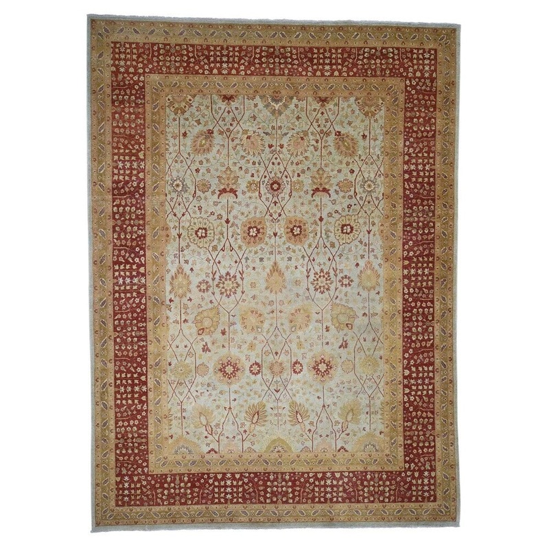 Shahbanu Rugs Dense Wave Tabriz Design Hand-Knotted Pure Wool Oriental Rug (8'10" x 12'2") - 8'10" x 12'2"